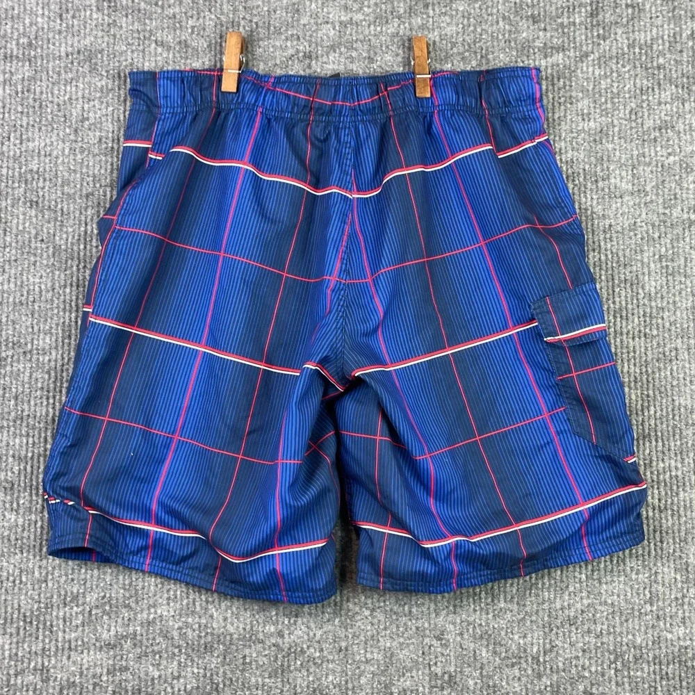 OP Board Shorts Mens L 36-38 Blue Plaid Swim Trunks OM16201Y Cargo Pocket
